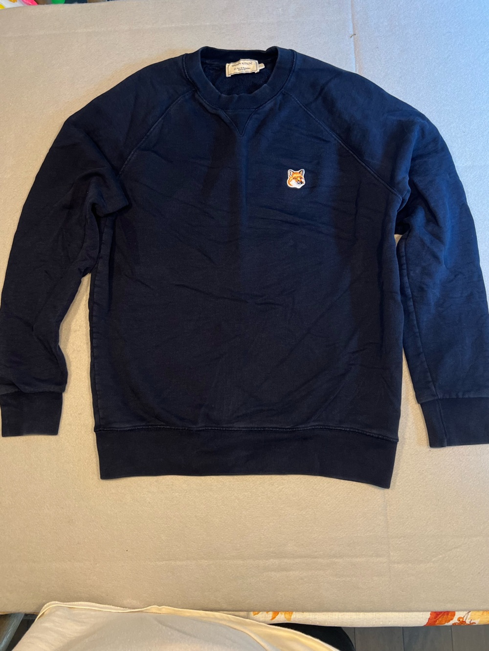 Maison Kitsuné Men's Navy Blue Fox Logo Crewneck Fleece Sweatshirt Cotton Small